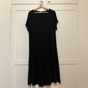 Old Navy 1X Black Maxi Dress Short Sleeve Rayon Spandex Flowing Plus Size